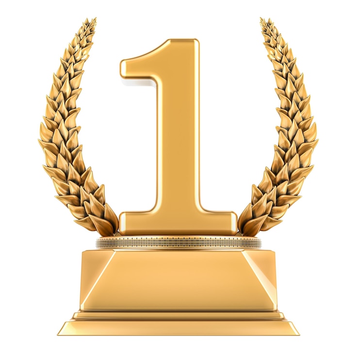 PSD first place golden trophy cup 3d rendering isolated on transparent background