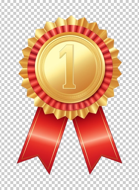 PSD first place ribbon badge isolated on transparent background