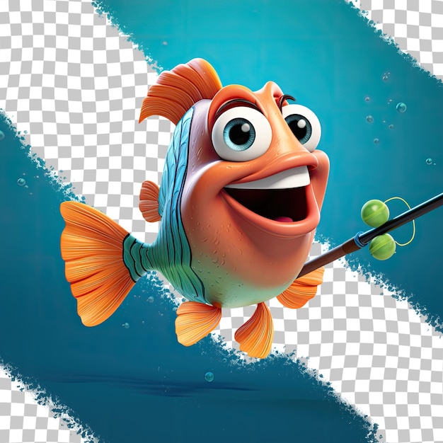 PSD a fish cartoon with a fishing rod