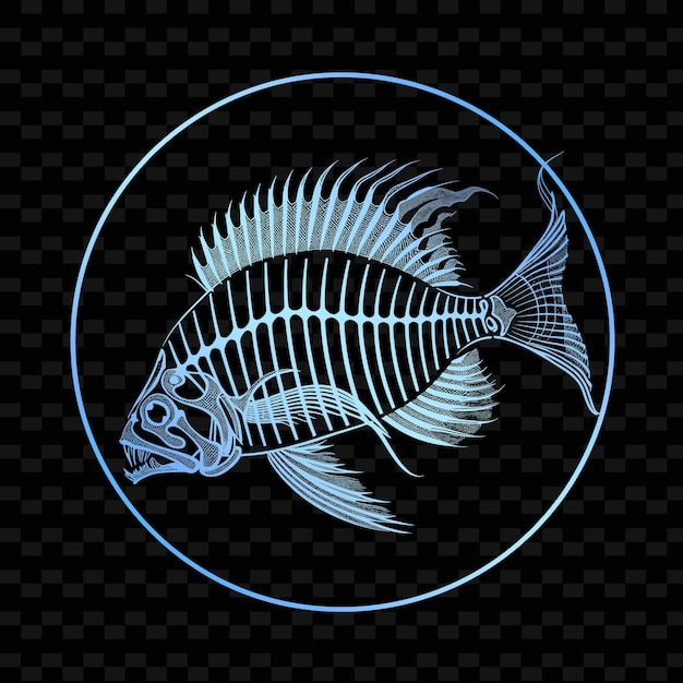 A fish in a circle with a blue circle on the bottom