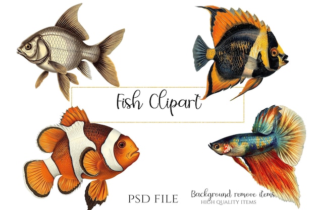 PSD pesce clipart pesce vintage disegno di pesce clipart