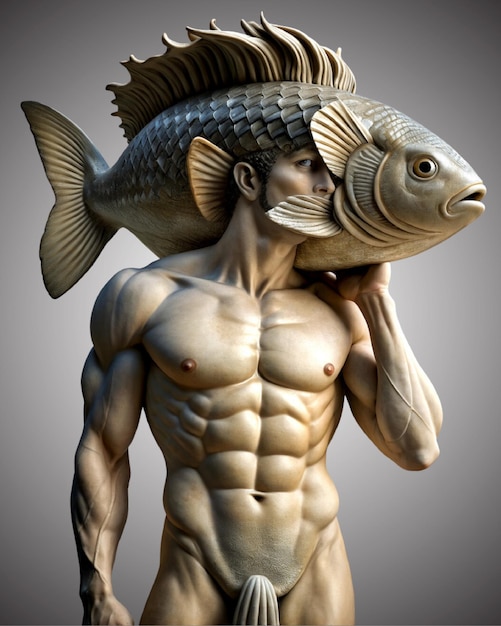 PSD Греческая статуя рыбы 2