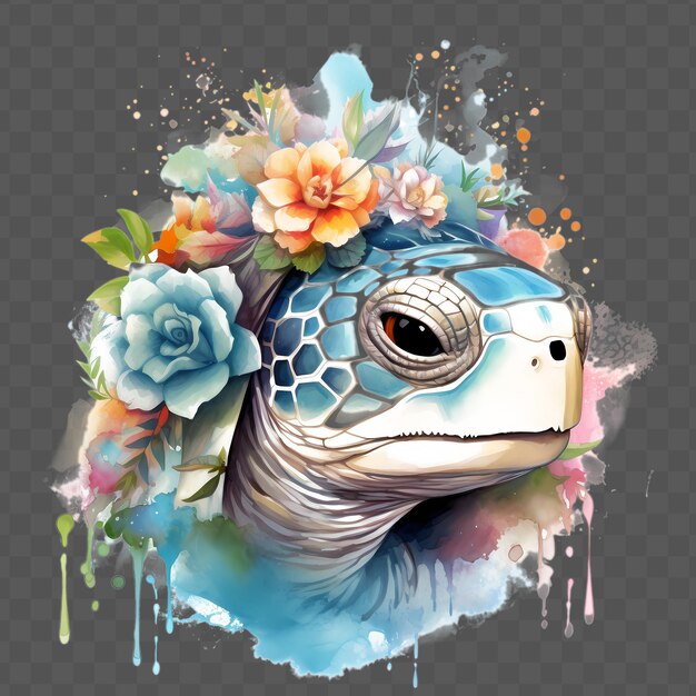 PSD a fish head with flowers and a lizard on it