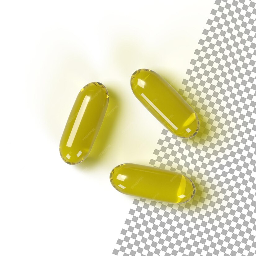 Premium PSD | Fish oil supplement capsule source of omega 3 isolated on