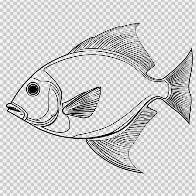 PSD fish on transparent background illustration black and white fish