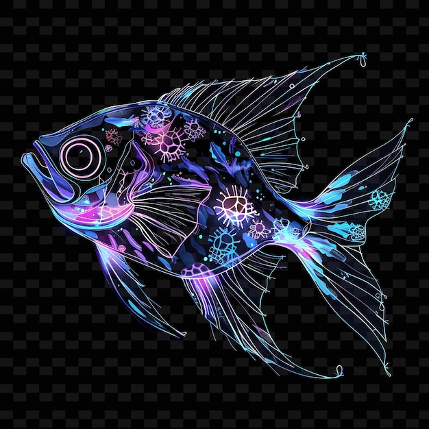PSD un pesce con un disegno colorato sulla schiena e le parole 