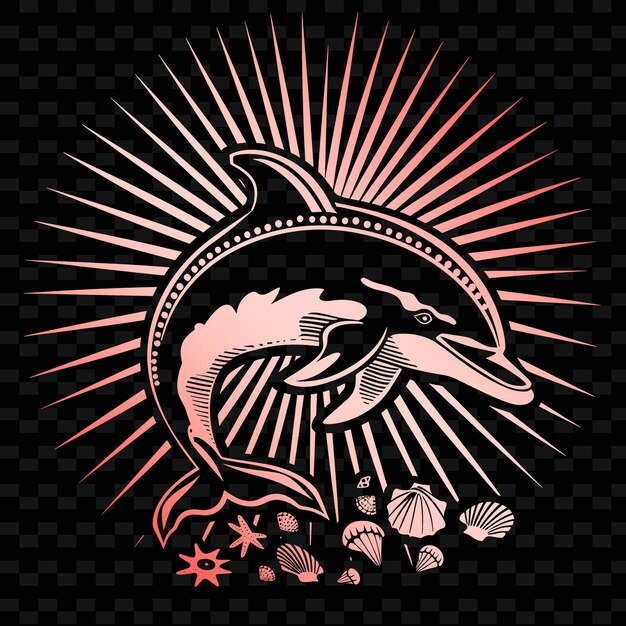 PSD a fish with a dolphin on its back and the sun behind it