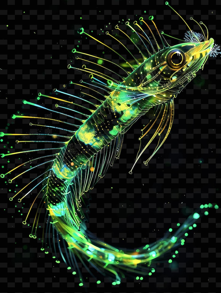 PSD a fish with green and yellow lines is shown in this image