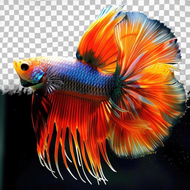 PSD a fish with a yellow beak and orange and red feathers