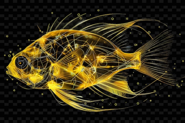 A fish with yellow and orange colors on a black background