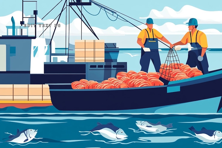 PSD fishermen unloading fresh seafood catch from boat onto deck