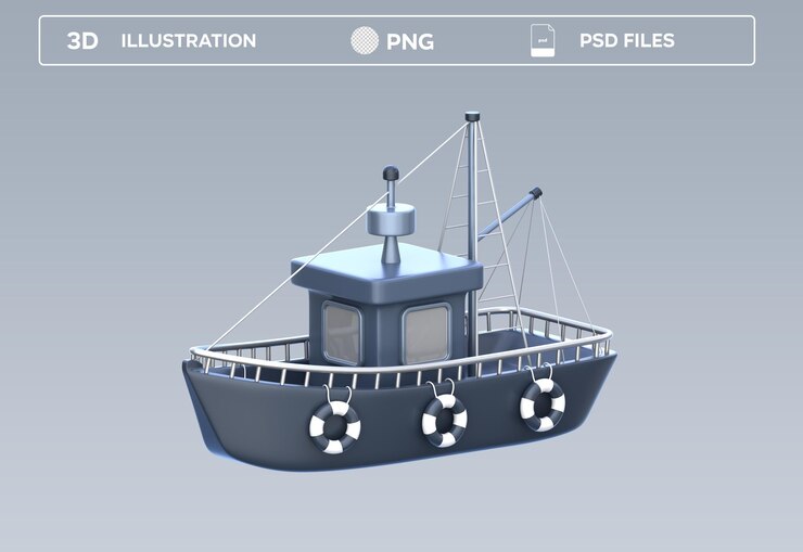 PSD fishing boat 3d illustration