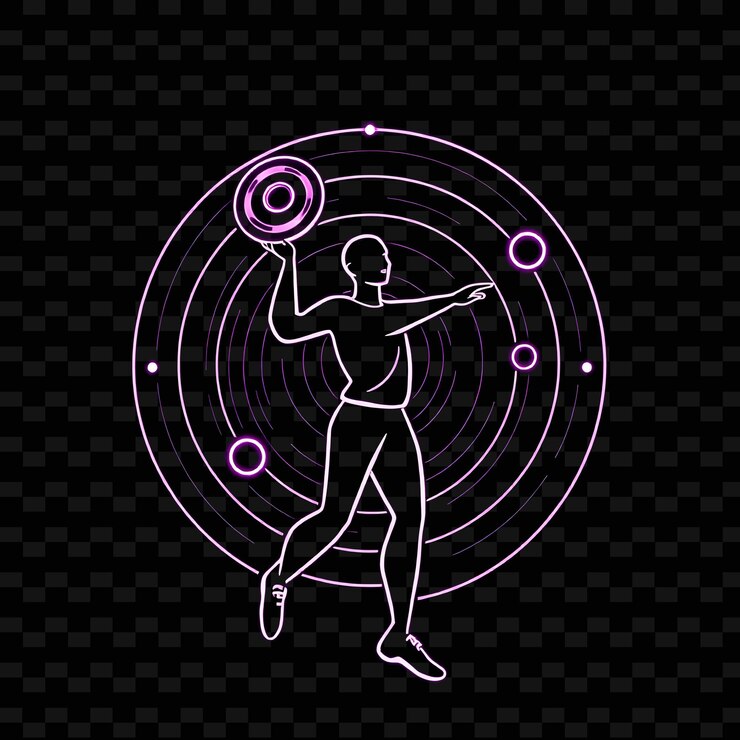 PSD fit discus thrower with discus neon spin art design with spinning purple and white mixed color deco1