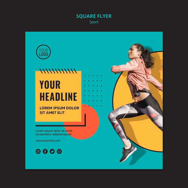 PSD fit woman running square flyer template