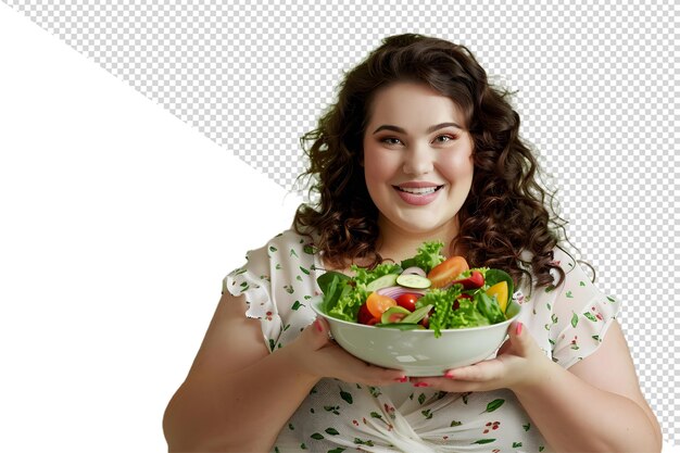 PSD donna in forma con insalata stile di vita sano png ciotola di insalata in mano donna in forma che tiene l'insalata