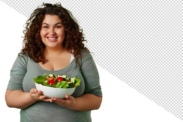 PSD donna in forma con insalata stile di vita sano png ciotola di insalata in mano donna in forma che tiene l'insalata