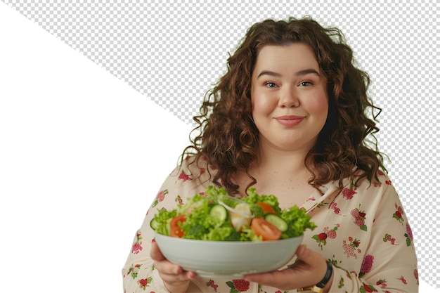 PSD donna in forma con insalata stile di vita sano png ciotola di insalata in mano donna in forma che tiene l'insalata