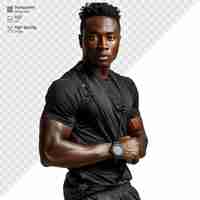 PSD fit young man in black athletic wear posing confidently