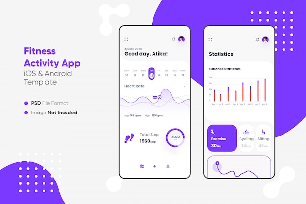 PSD fitness activity app ui