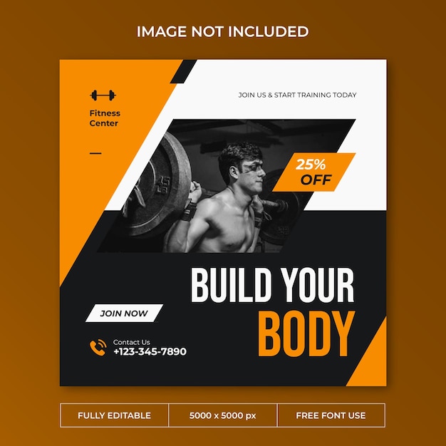 Fitness center instagram post social media template