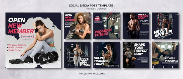 Fitness Center Instagram Social Media Template Post  Collection