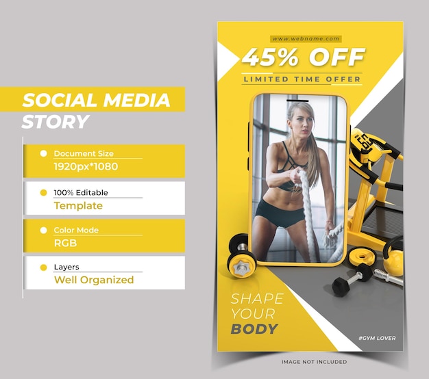 Concetto di fitness marketing digitale storie di instagram banner templ