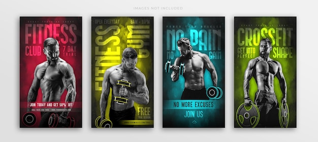 PSD fitness exercise and gym training instagram stories or social media post web banner template