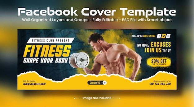 Fitness gym facebook cover photo design and social media banner template
