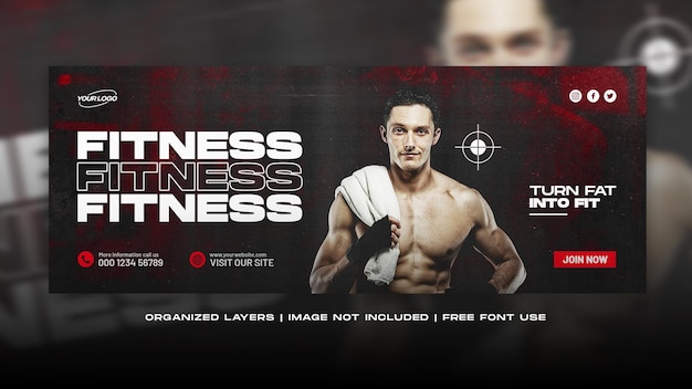 Fitness gym flyer horizontale banner social media post facebook voorbladsjabloon voor spandoek