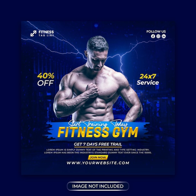 Fitness gym flyer social media post and web banner template Premium Psd