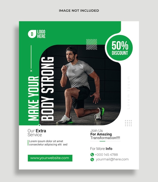 PSD fitness gym flyer social media post and web banner template