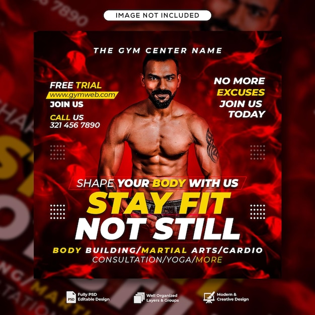 Fitness gym flyer social media post and web banner template