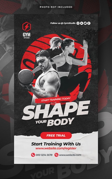 PSD fitness gym instagram en facebook verhaal social media post web banner