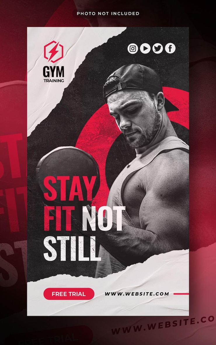 PSD fitness gym instagram verhaal social media post web banner