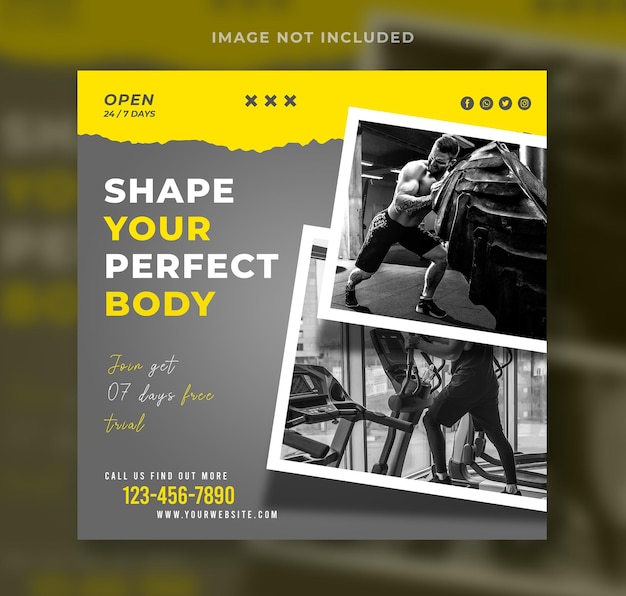 Fitness gym promotie social media Instagram post banner sjabloon