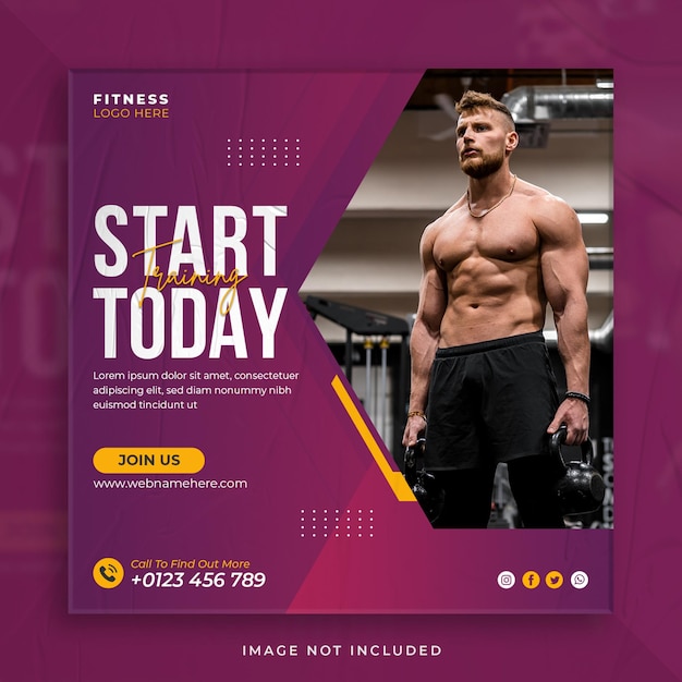 Fitness and gym promotional social media instagram post and square flyer design template