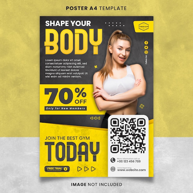 Fitness gym shape your body poster of banner gele sjabloon