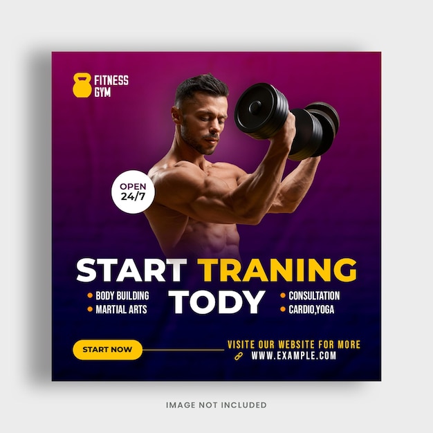 Fitness gym social media banner post template premium psd