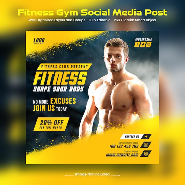 Fitness Gym social media instagram post ann square web banner template