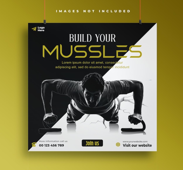 PSD fitness or gym social media instagram post or square web banner template