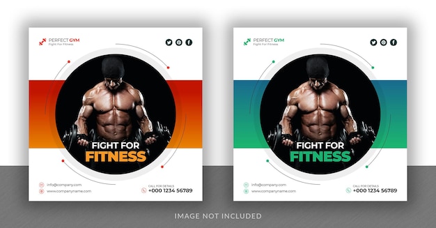 Fitness and gym social media instagram post web banner and square flyer design template