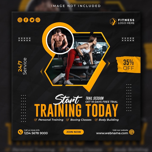 Fitness gym social media post instagram square flyer web banner template