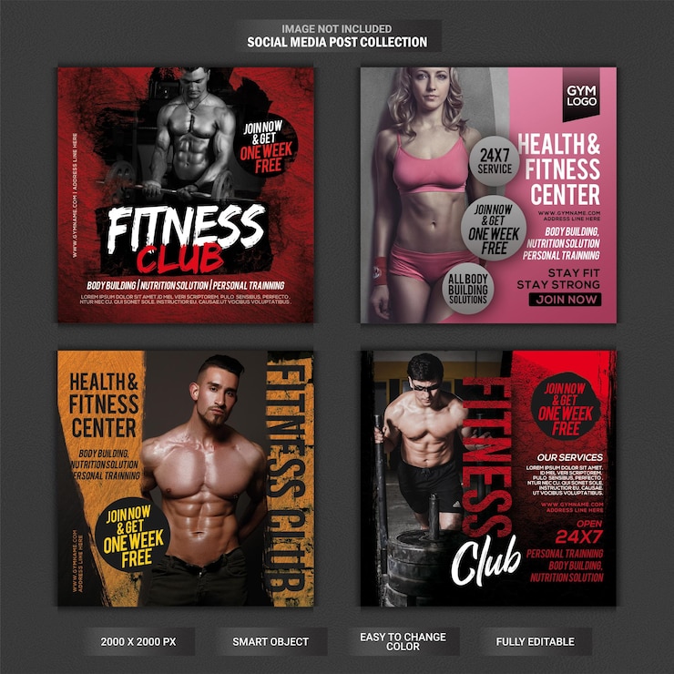 PSD fitness gym social media post verzameling