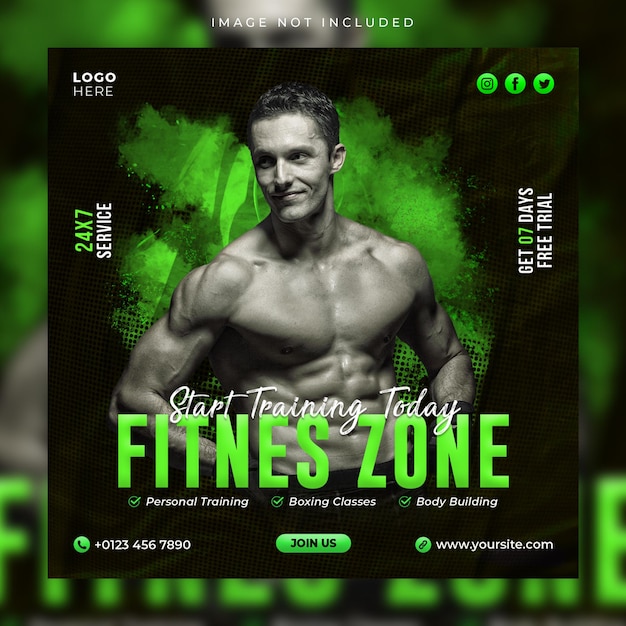 Fitness gym social media post vierkante flyer websjabloon voor spandoek