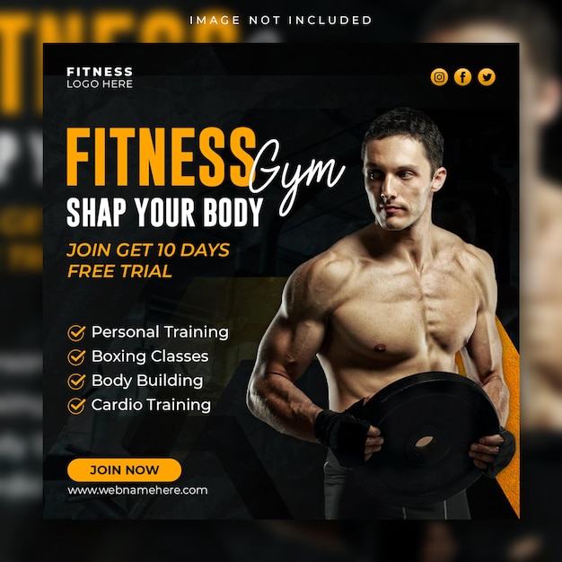 Fitness gym social media post vierkante flyer websjabloon voor spandoek