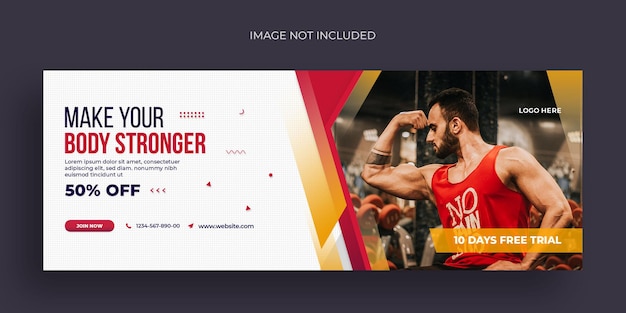 Volantino per banner web di social media per fitness o palestra e modello di progettazione di foto di copertina di facebook