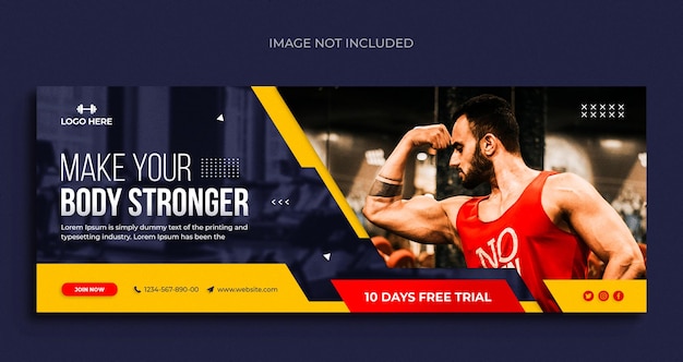 Fitness or gym social media web banner flyer and facebook cover photo design template