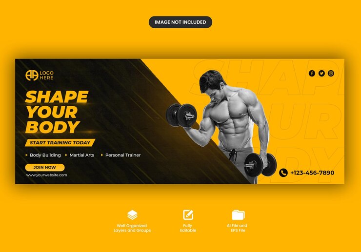 Fitness gym training Facebook cover and web banner Psd template