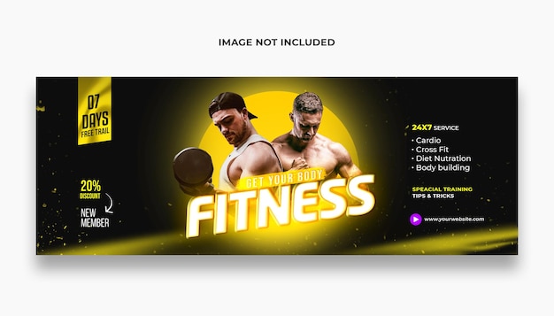 Fitness gym training facebook omslag en webbannersjabloon premium psd