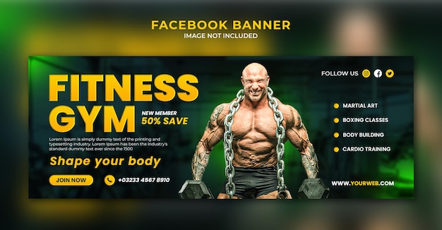 PSD fitness gym training facebook timeline cover and web banner template